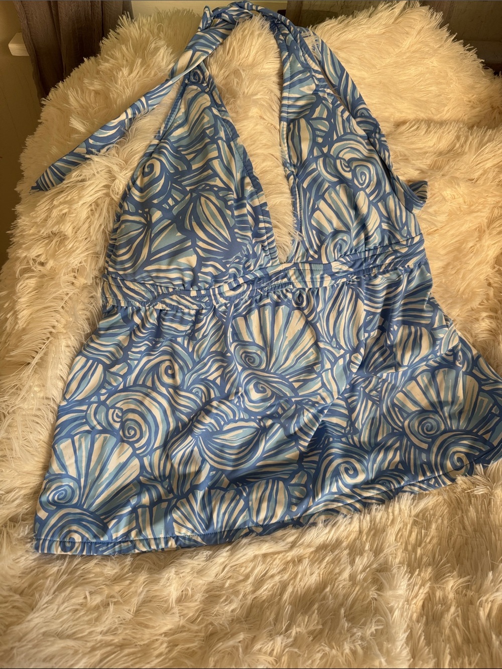 Vineyard Vines Blue and White Halter Tankini Top
